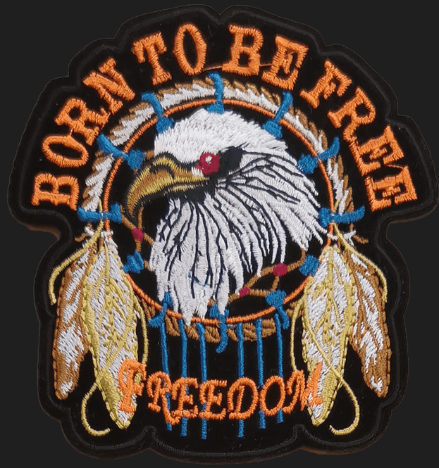 Hovedbilde Patch: Born to be free (square-L) svart/hvit/oransje jakkemerke