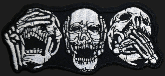 Hovedbilde Patch: 3 skulls laughing (rect-M) svart/hvit jakkemerke