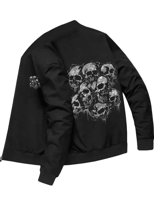 Hovedbilde Skull Bomber / Baseball jakke svart med hvite hodeskaller