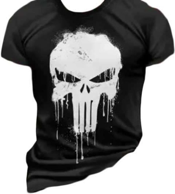 Hovedbilde Skull design T-skjorte,  Casual Tee i Svart/Hvit med Crew hals