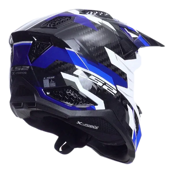 LS2 MX703 X-Force MX Phantom Bl&aring;/Hvit blank Carbon MX hjelm, 1150gram